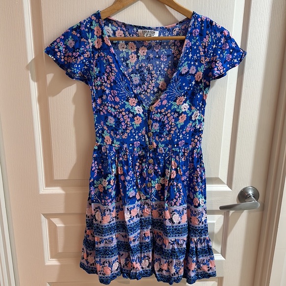 Shareen casual blue floral mini dress size 8 - Picture 2 of 10